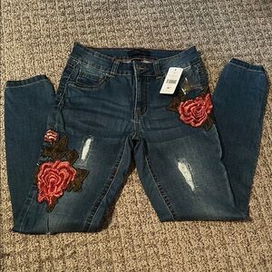 Liquido Denim Jeans with Red Floral Design